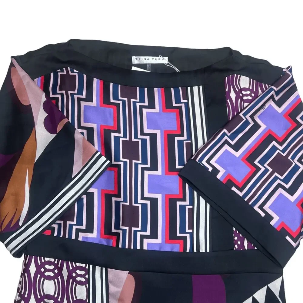 NWT Trina Turk Printed Boat-Neck Kimono  3/4 Sleeve Belted Shift Dress Sz 4 - Picture 5 of 8